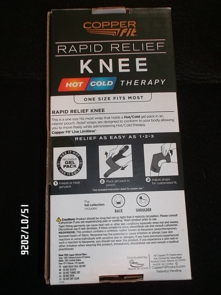 Copper Fit Rapid Relief Knee Adjustable – Hot/Cold Reusable Gel Pack. Stay Mobil