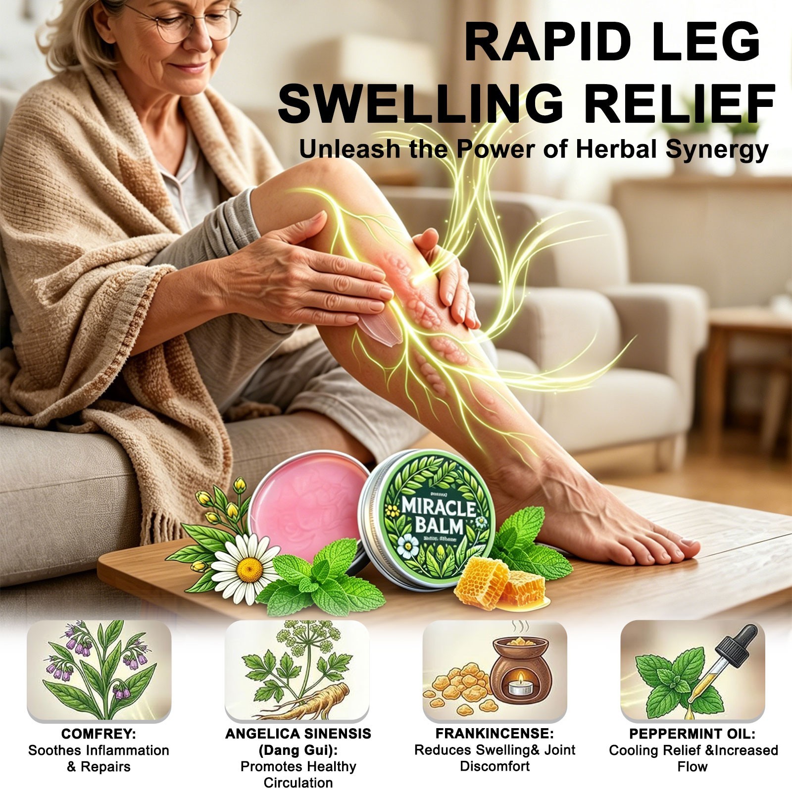 Senzio Herbal Balm Swollen Legs Nerve Discomfort Circulation Support