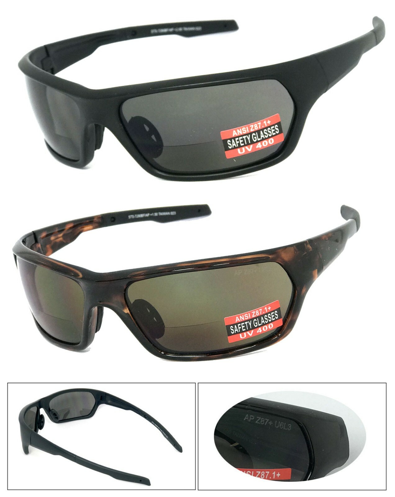 1 or 2 Pair Bifocal Safety Reading Glasses Reading Sunglasses AP+S ANSI Z87.1+
