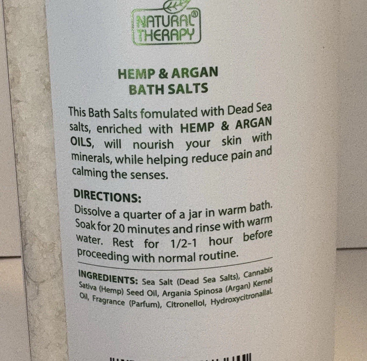 2 Pack Natural Therapy Hemp Argan Dead Sea Bath Salts 37oz Each New Sealed