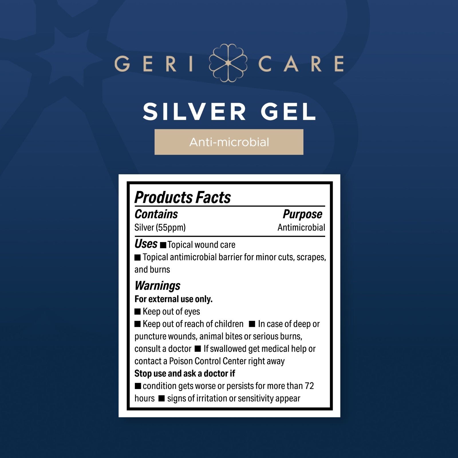 GeriCare Antimicrobial Colloidal Silver Gel Wound Care Cream 55PPM 1.5oz