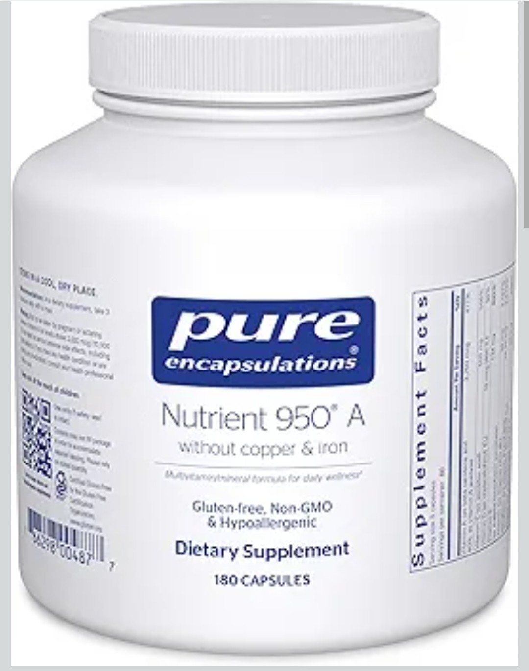 Pure Encapsulations Nutrient 950 Without Copper and Iron 180 Capsules