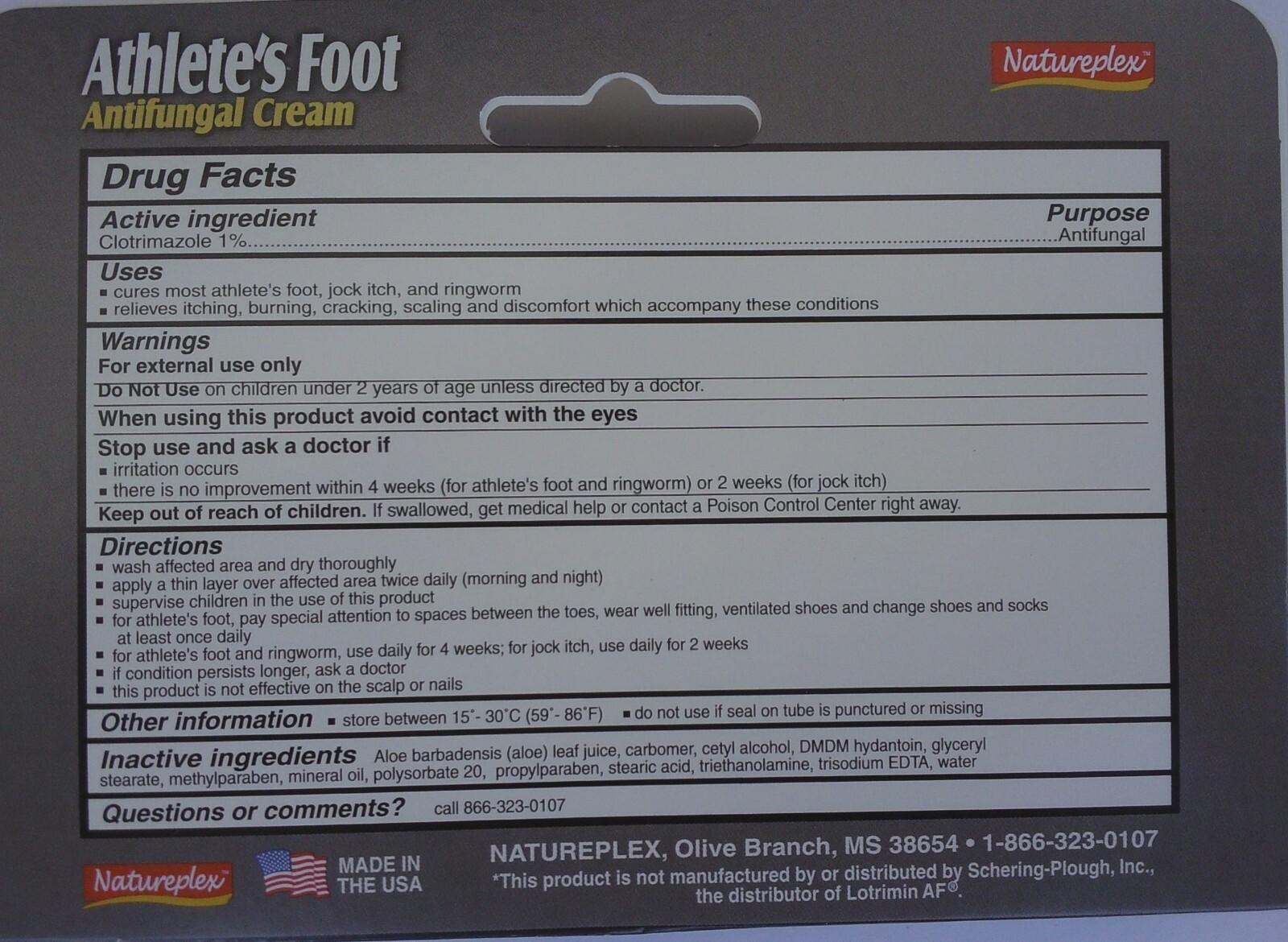 Athlete’s Foot Antifungal Cream Natureplex 1.25 oz/Tube