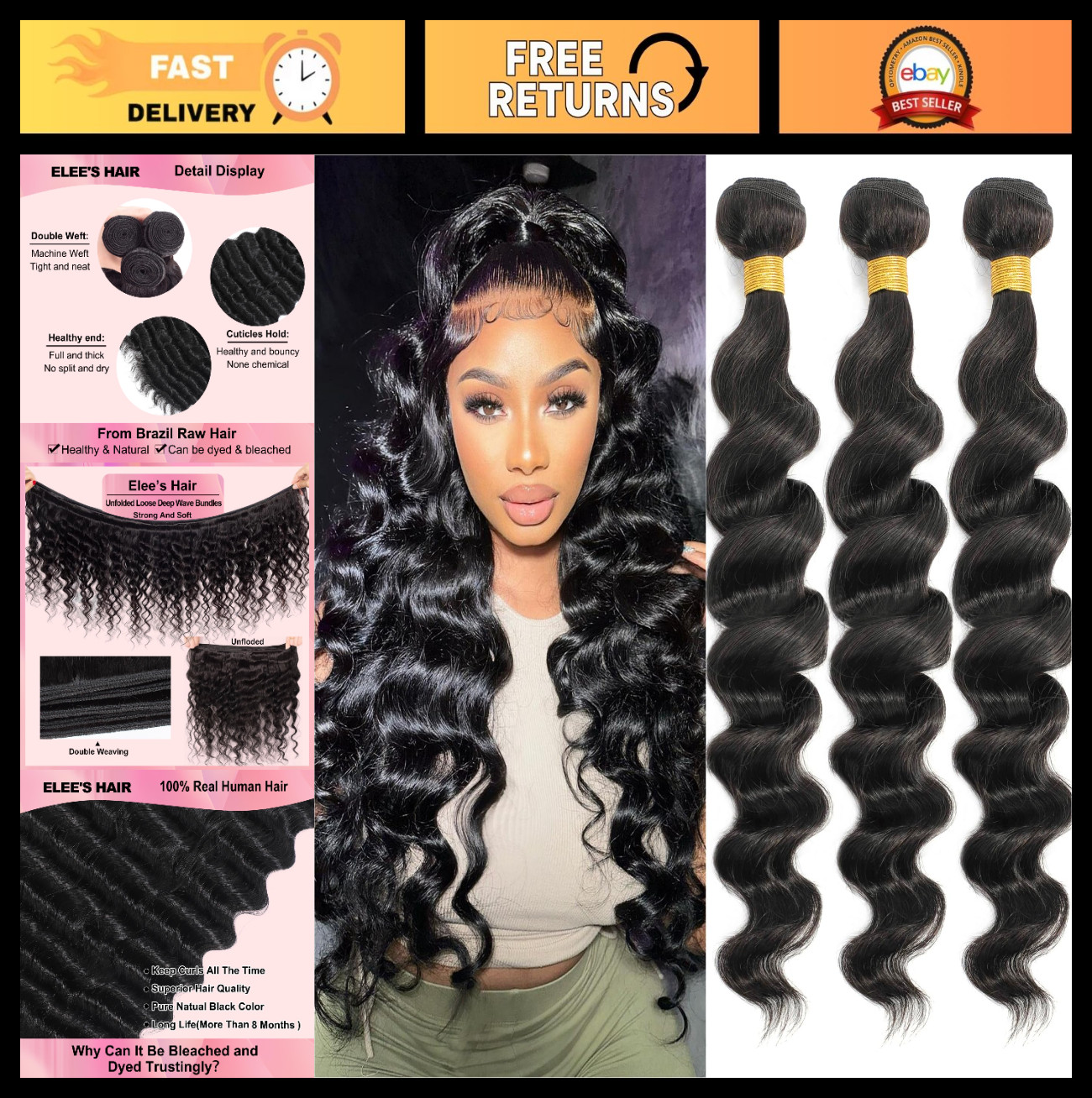 18A Loose Wave Human Hair Bundles 18-22 Inch, 100% Unprocessed Virgin Hair, 3 Pa