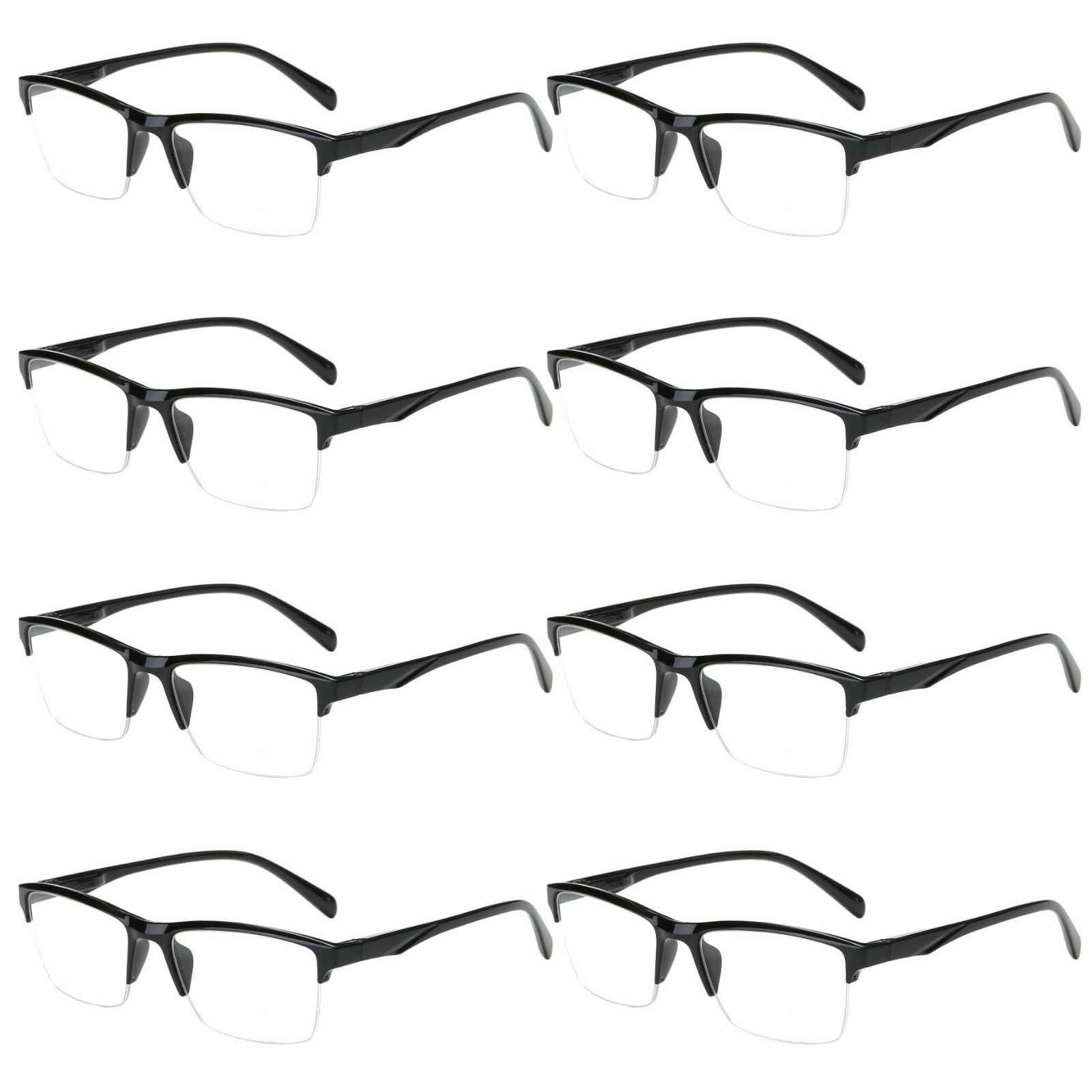 8 Pack Unisex Classic Square Half Frame Classic Reading Glasses Readers for Men
