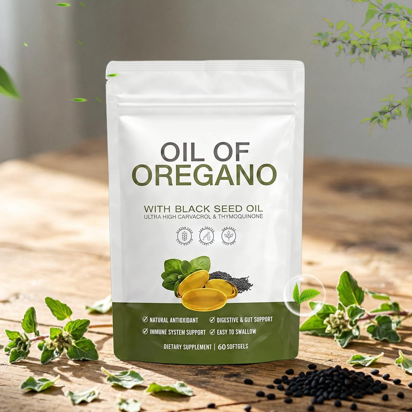 60 Capsules High Potency Oregano Oil & Black Seed Oil Softgels
