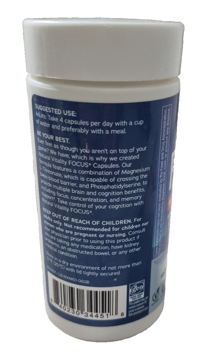 Natural Vitality Focus, Magnesium Memory & Cognition 60 Count Exp 05/31/2026