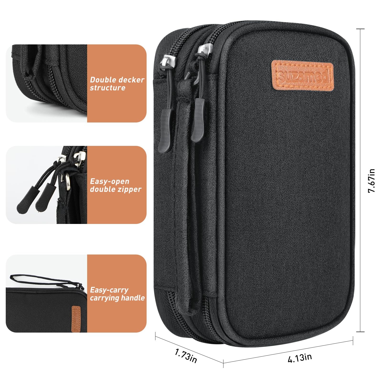 suzamed Insulin Cooler Travel Case, Double Layer Medicine Kit Black, Black