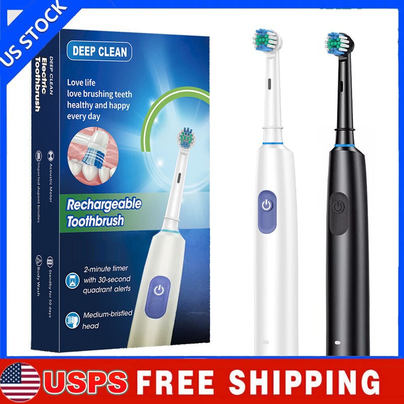 Rechargeable Electric Toothbrush Pro 5 Modes Rotating Brush with 4/8 Heads Timer