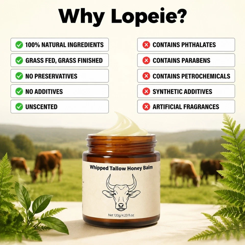 Lopeie Whipped Tallow Honey Balm, All-Natural Moisturizer for Face & Body