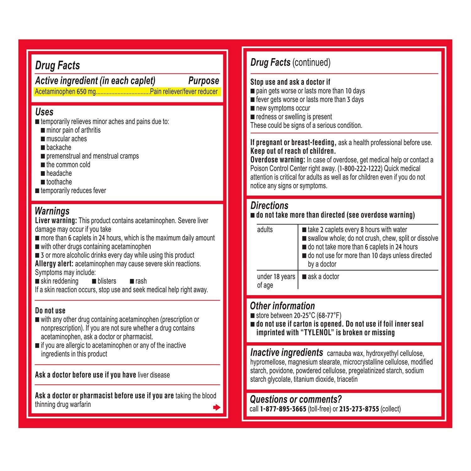 Tylenol 8Hr Arthritis Pain Caplets 650mg – 290 Count – Extended Release Relief