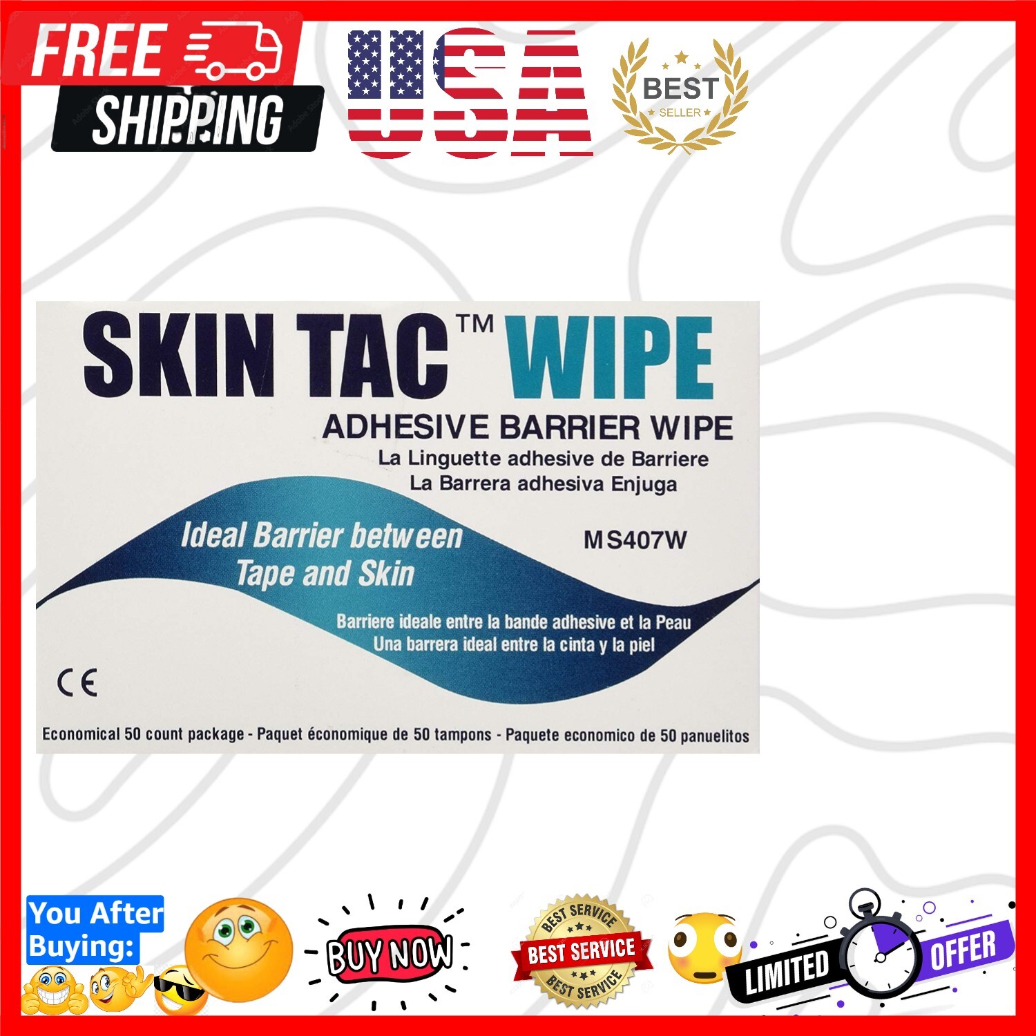Skin-Tac Torbot H Adhesive Barrier Wipes 50 Count (2 Pack) 50 Count (Pack of 2)