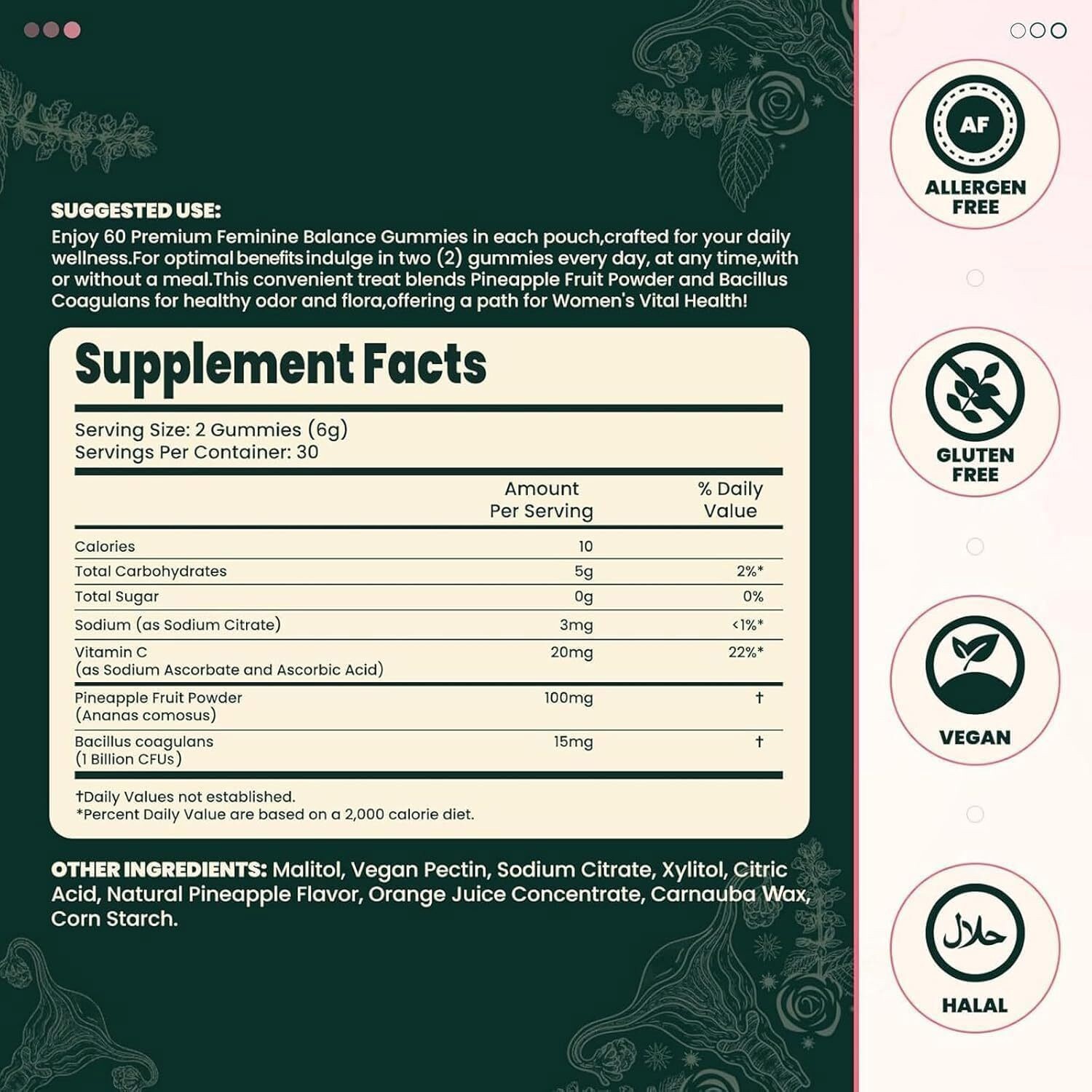 3/2Pack Vital Source Feminine Balance Gummies Hawaiian Pineapple US