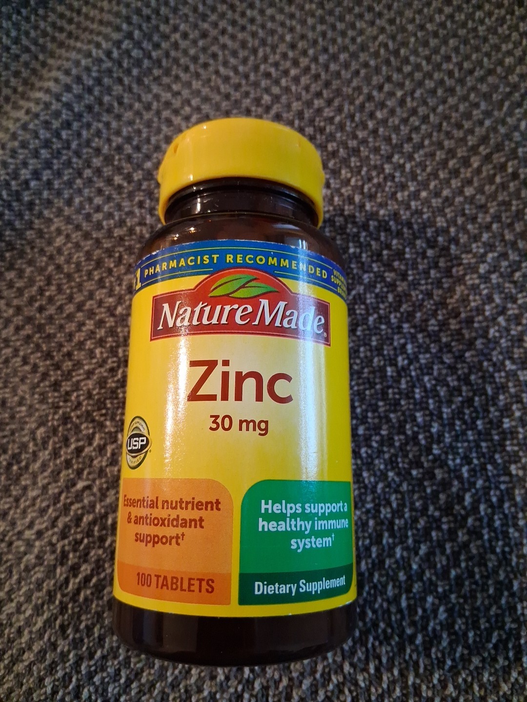 Zinc 30 mg Dietary Supplement for Immune Health and Antioxidant Support 100 T…
