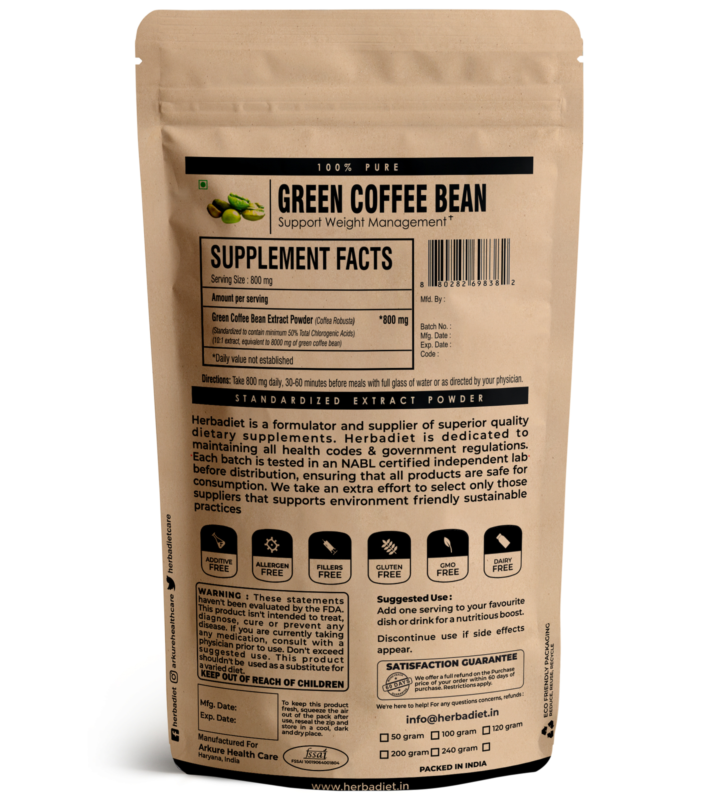 Green Coffee Bean Extract Powder 8000mg – Natural Fat Burner & Weight Loss Suppo