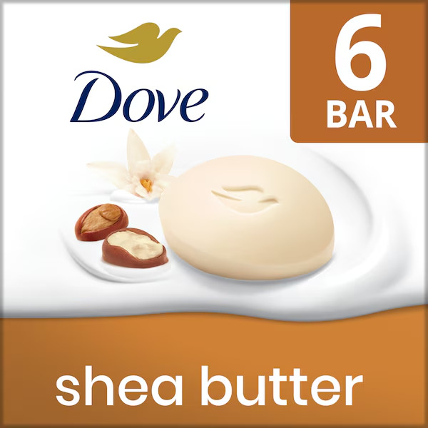 Dove Shea Butter Beauty Bar Soap (Two 6-Packs) – 12 Bars Total Bulk Lot