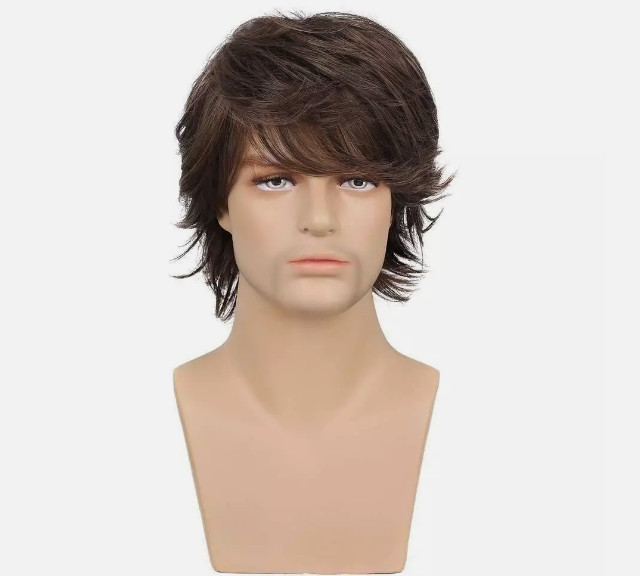 8 Inch Human Hair New Short Dark Brown Layered Men’s Wigs