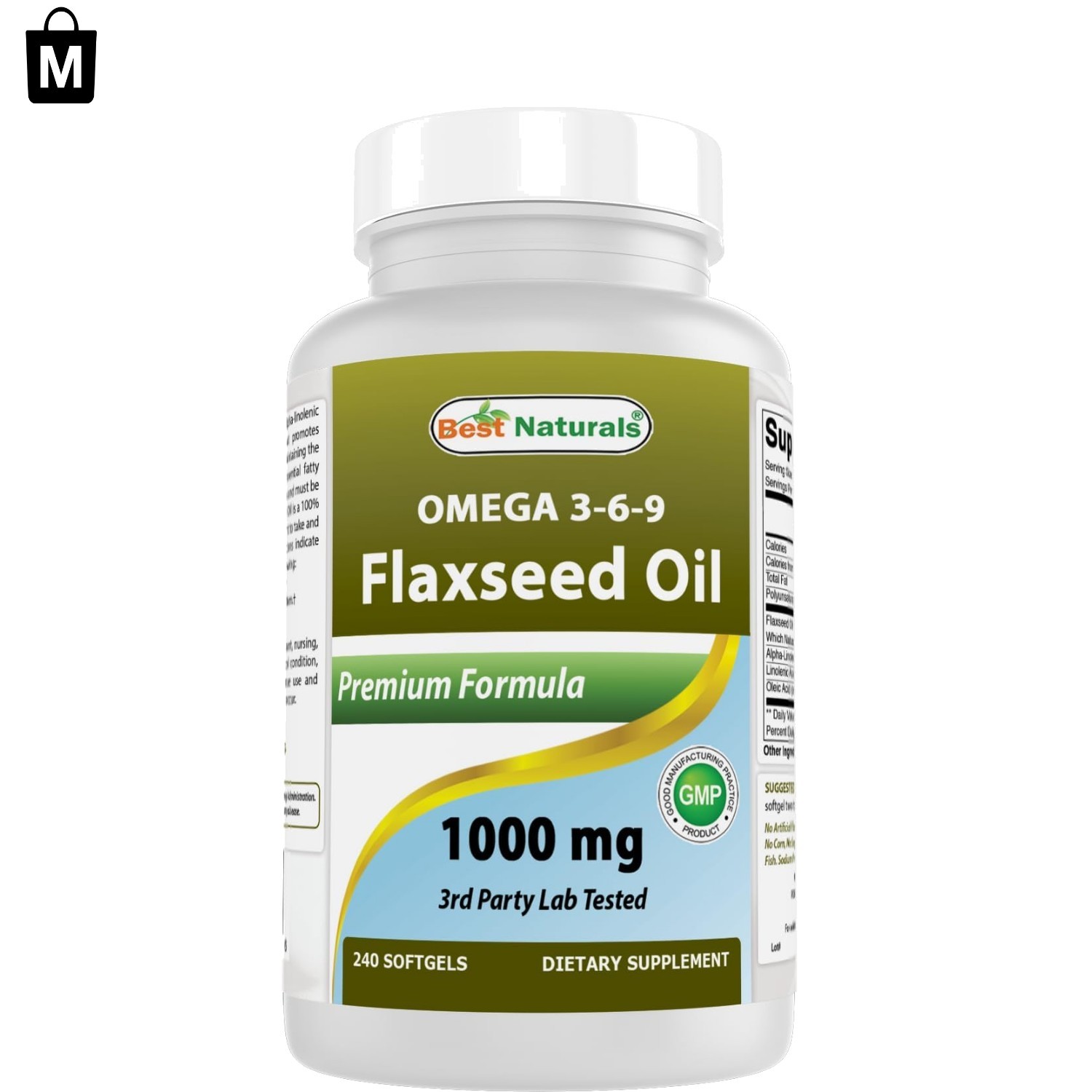 Proudly Made in USA Flaxseed Oil 1000 mg Softgels – 240 Count for Heart Health