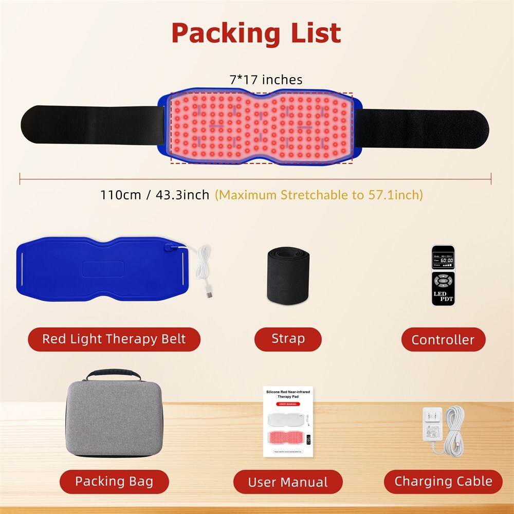 Dawfek 24W LED Red Light Therapy Belt Pad 660/850/940nm Body Wrap for Home Use