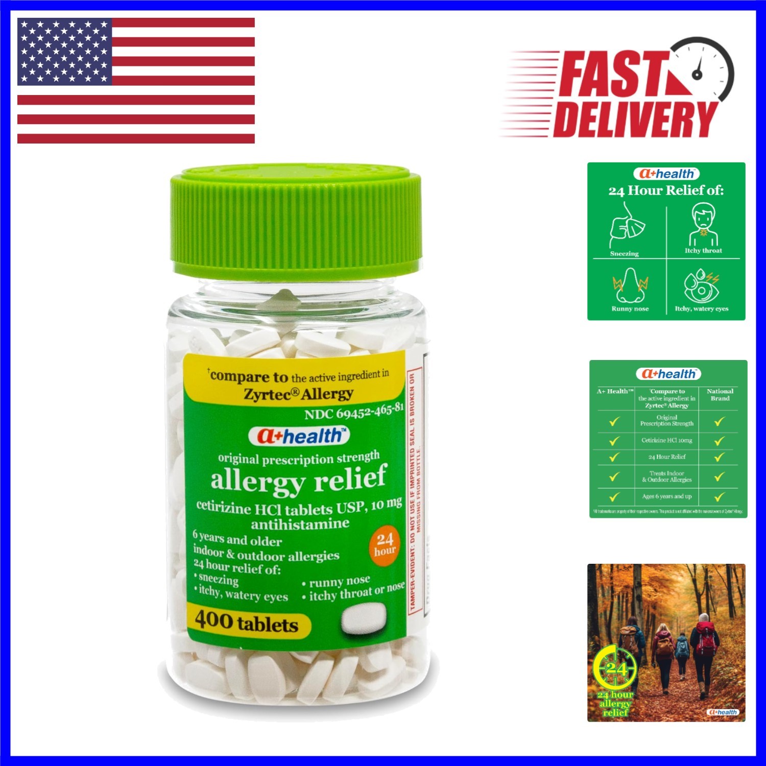 Cetirizine HCl Allergy Relief Tablets – 10mg, 400 Count for Indoor/Outdoor Use