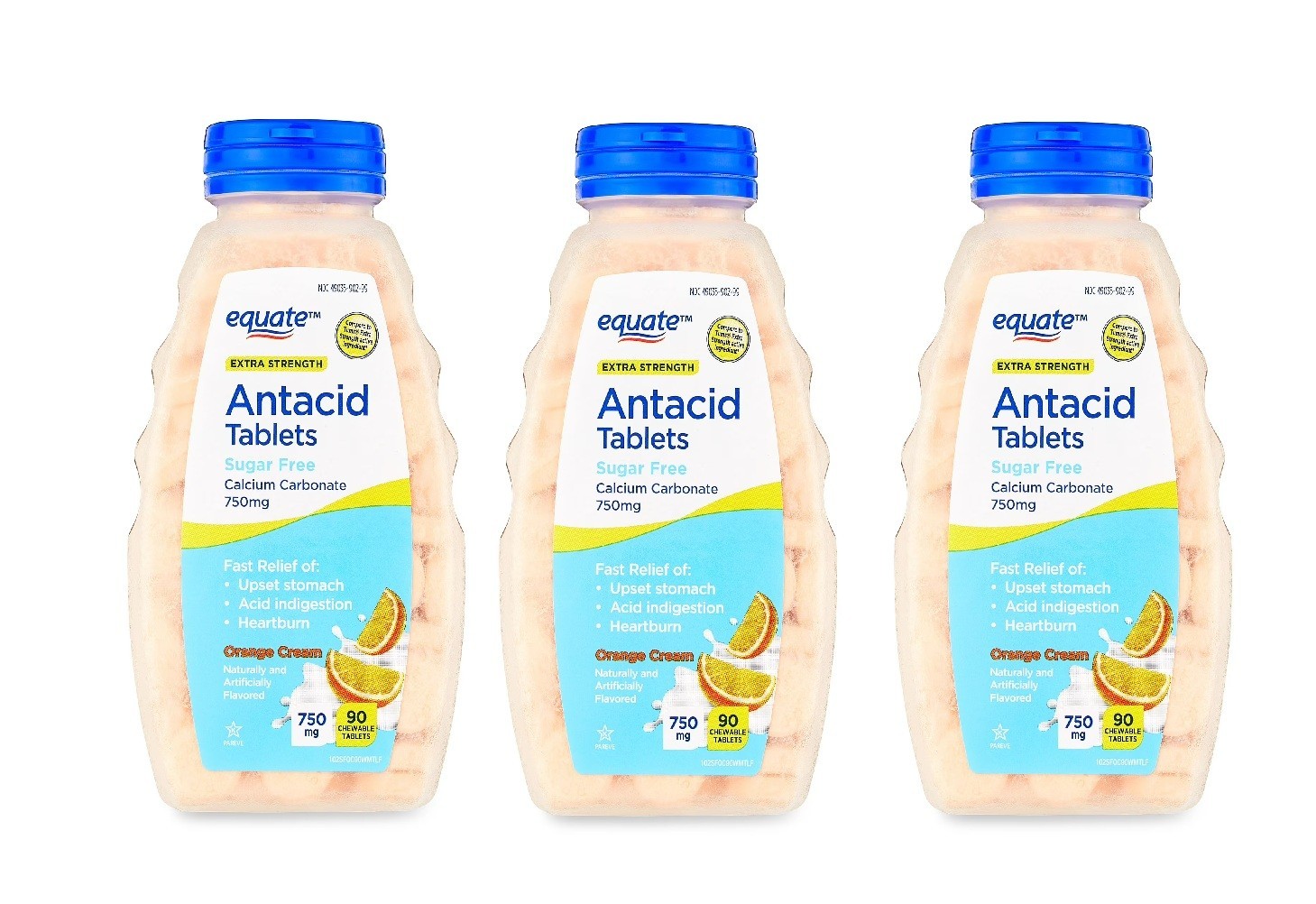 Extra Strength Sugar-Free Antacid Chewable Tablets, Orange Cream, 750 mg,90Ct 3p