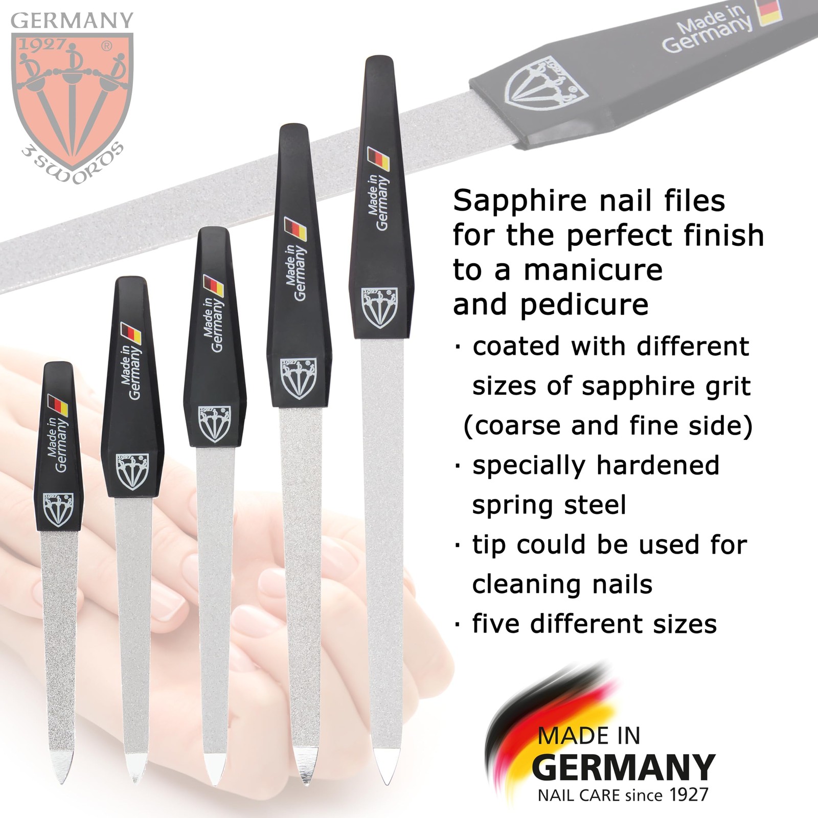3 Swords Germany Brand Quality Sapphire Metal Nail File Set 5 pcs. with 3Way…