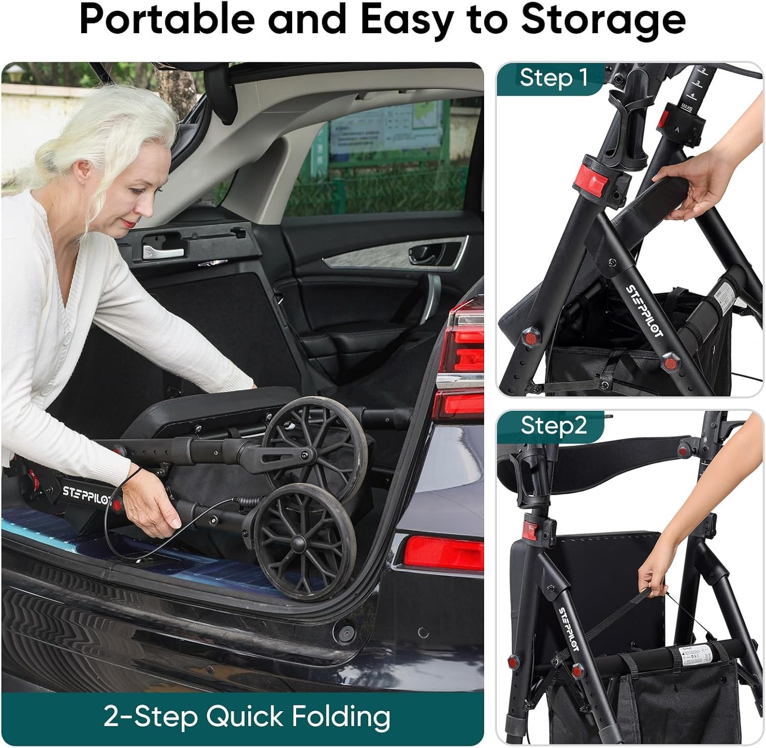 Foldable Rollator Walker with Seat for Seniors Adults Rolling Walker Max 500 lbs