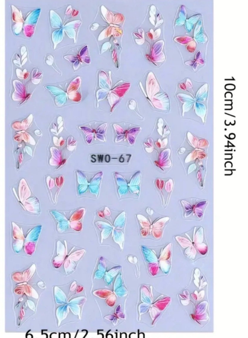 Nail Art Stickers BEAUTIFUL 5D EMBOSSSED PEARLY MULTICOLOURED BUTTERFLIES SWO-67