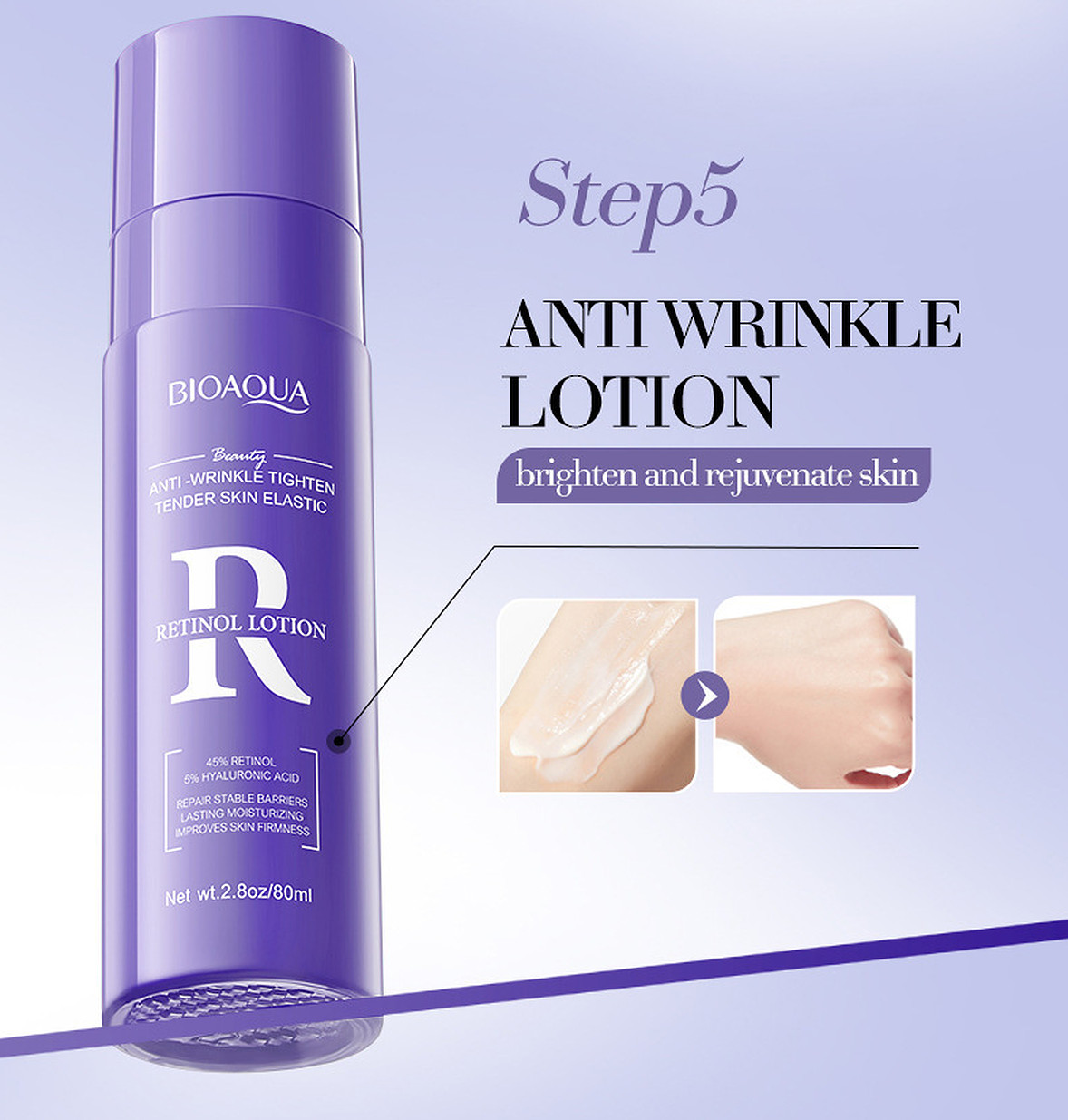 Bioaqua Retinol 6pcs Set Face Skin Care Smooth 100g+120ml+20g+30ml+80ml+60g