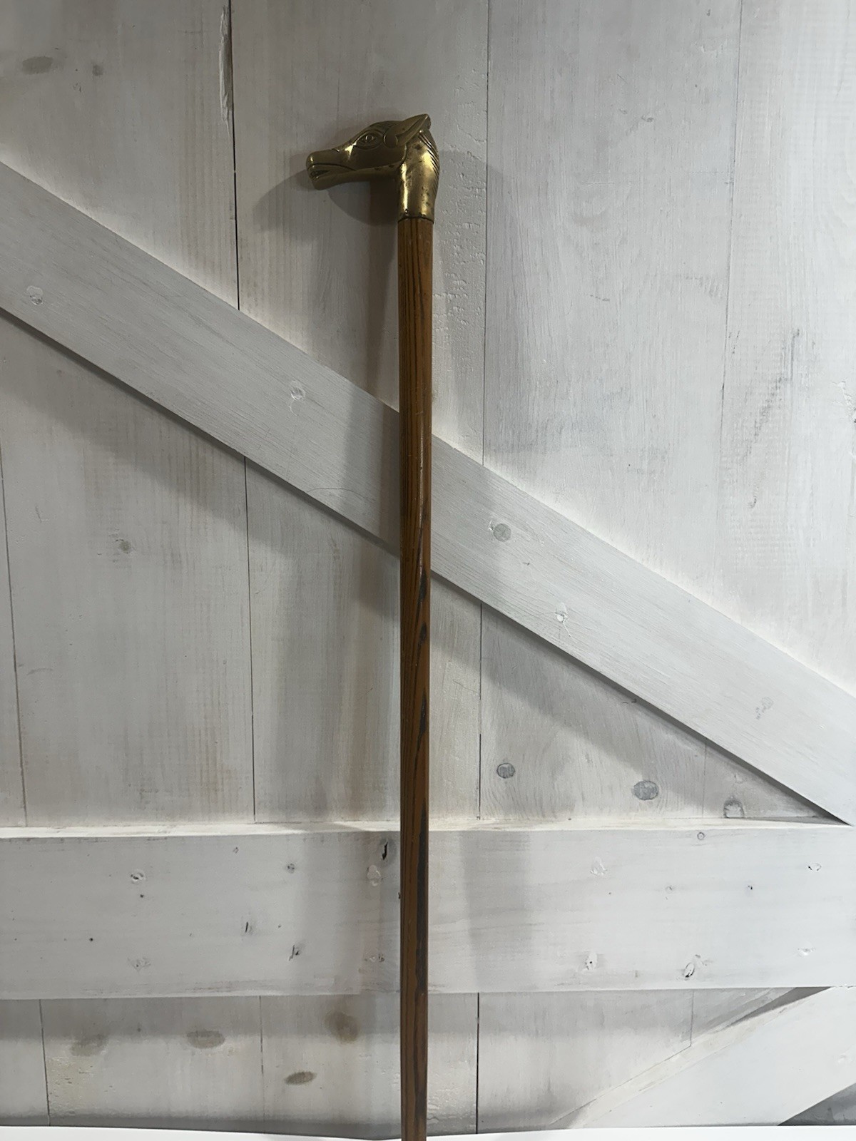 Vintage Wood & Solid Brass Horse Head Cane Walking Stick 35″