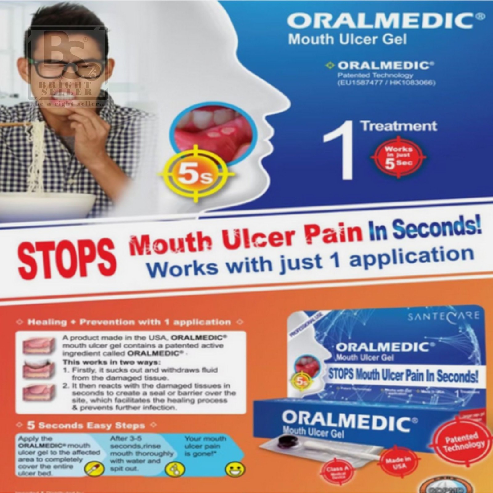 ( Pack of 6 ) Oralmedic Mouth Ulcer Gel 1 Treatment Fast Pain Relief – FREE Gift