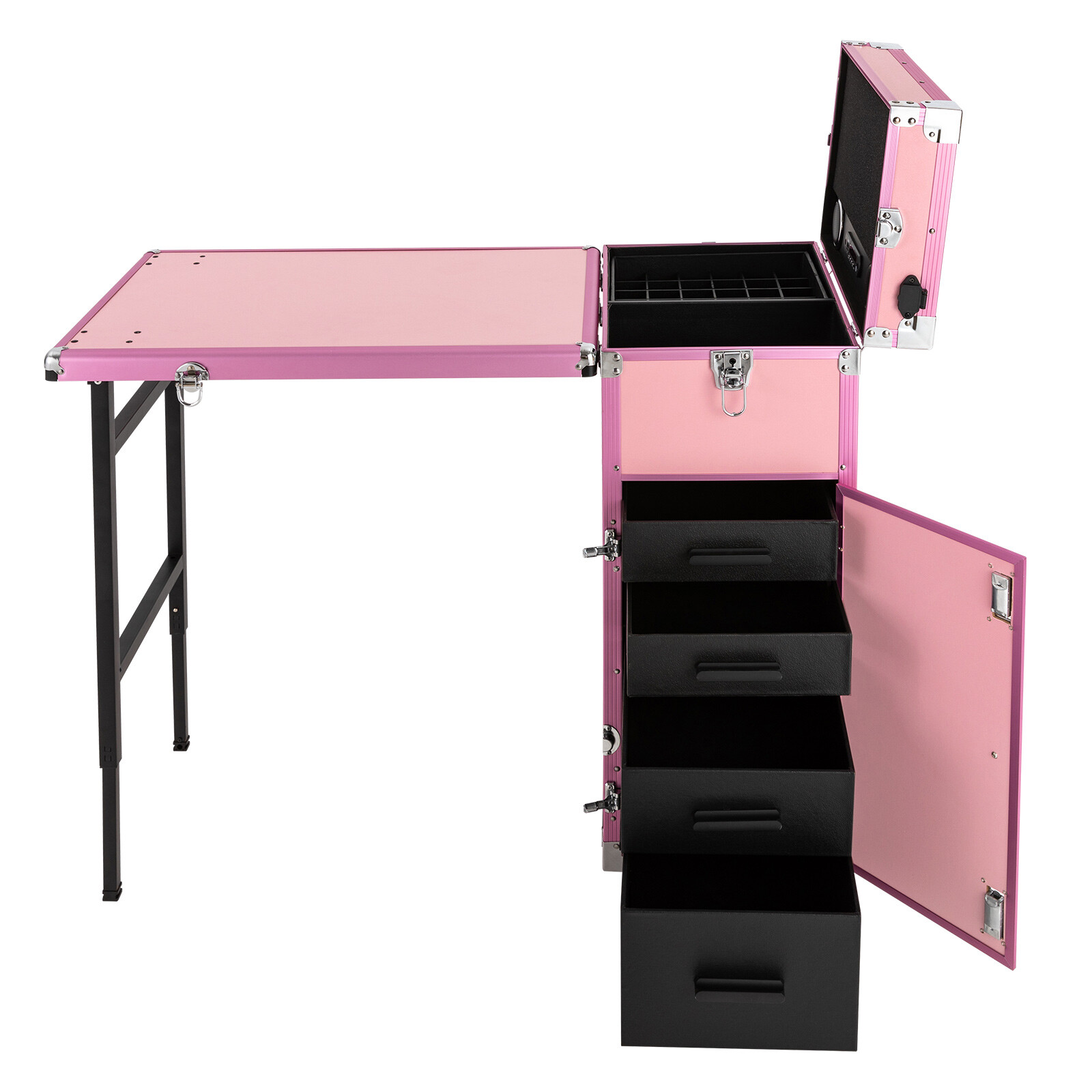 Pink US Standard Rolling Manicure Desk Makeup Train Case Travel Cosmetic Trolley