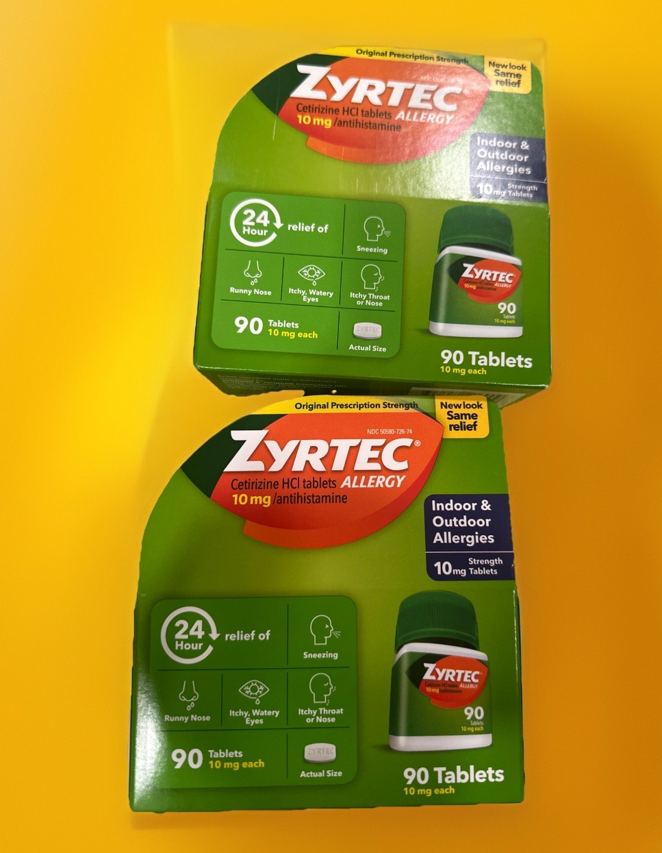 (2) ZYRTEC 90 CT Allergy 24Hour Relief Cetirizine HCI 10mg (180 Tot) Exp 2028..