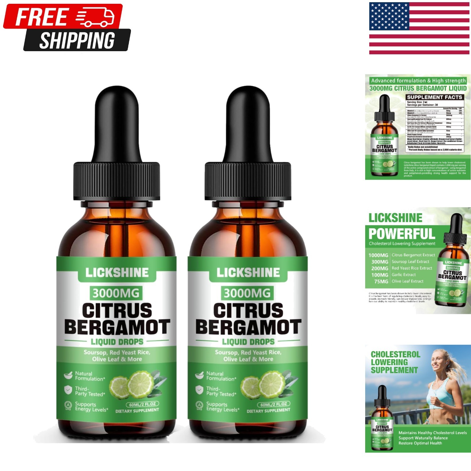 2 Pack 3000mg Citrus Bergamot Liquid Drops – High Absorption – Cholesterol Lo…