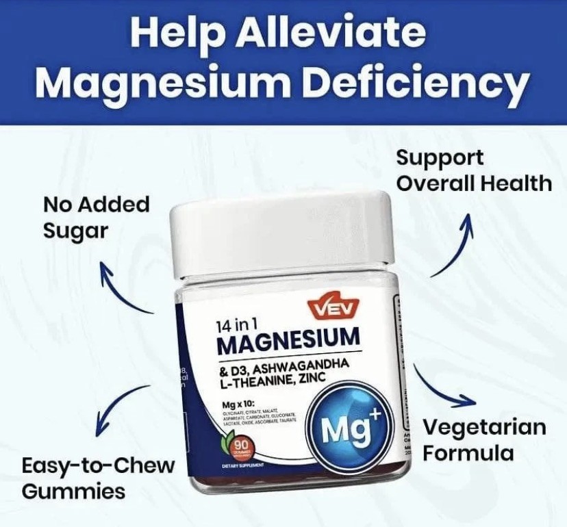 VEV 14-in-1 Magnesium Gummies – with Ashwagandha, L-Theanine, Vitamin D3 & Zinc