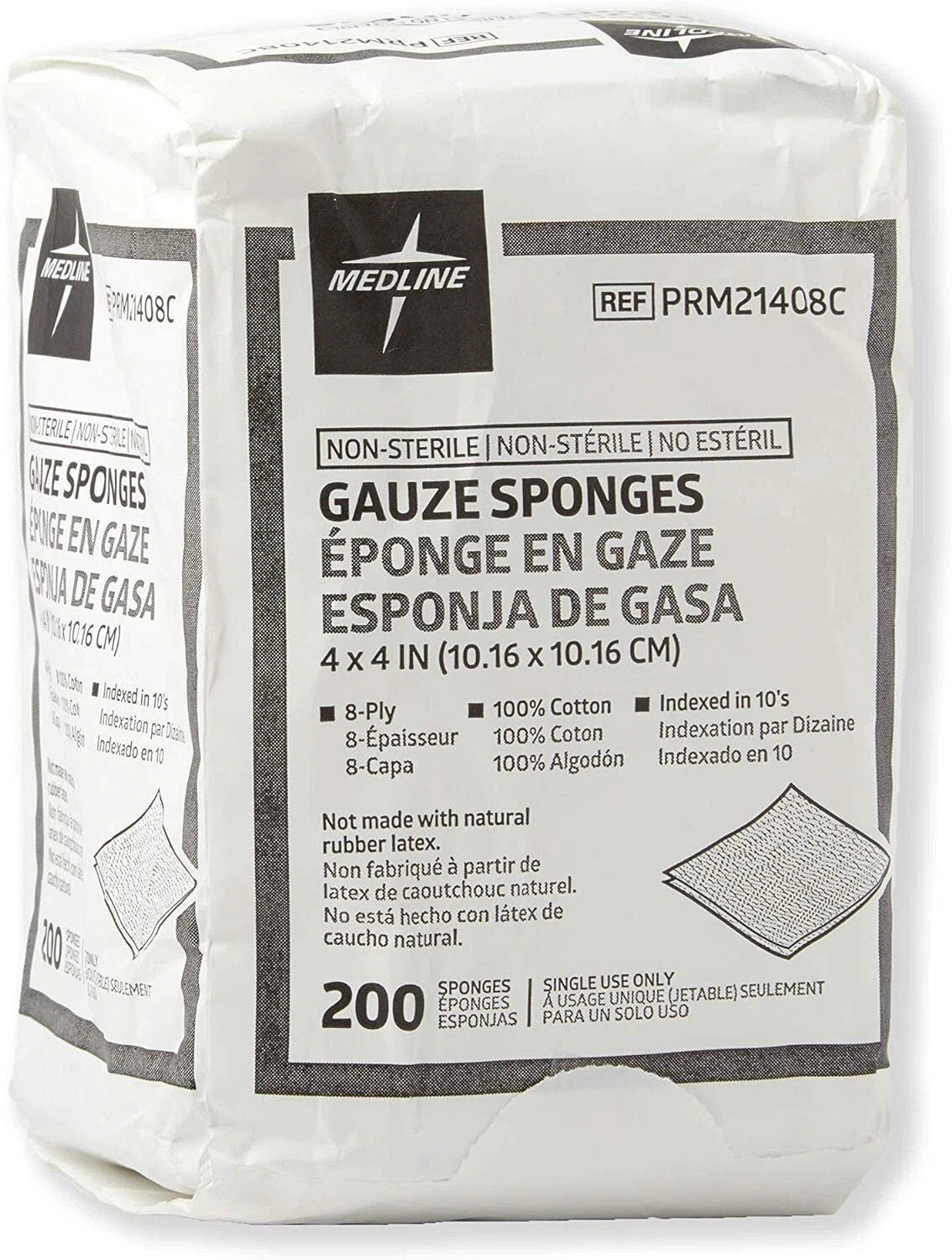 4 x 4 inch Gauze Sponges 8-Ply Woven Non-Sterile Gauze 200