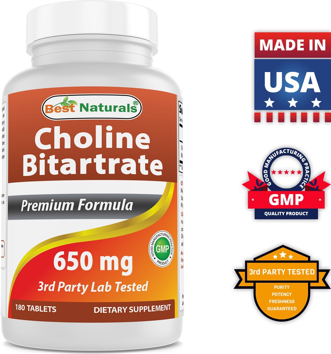 Best Naturals Choline Bitartrate 650 mg 180 Tablets