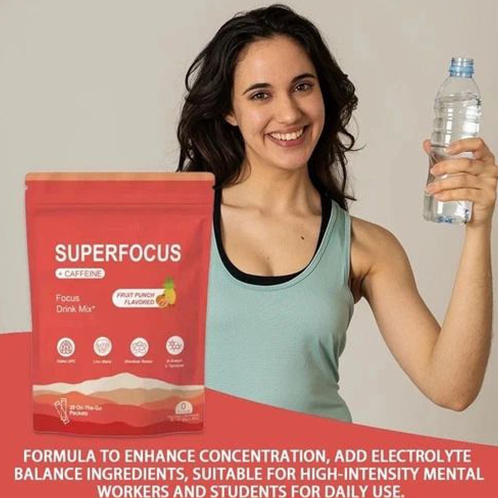 SuperFocus Fruit Punch Drink Mix 20 Packets – Mental Alertness Support – Caffein