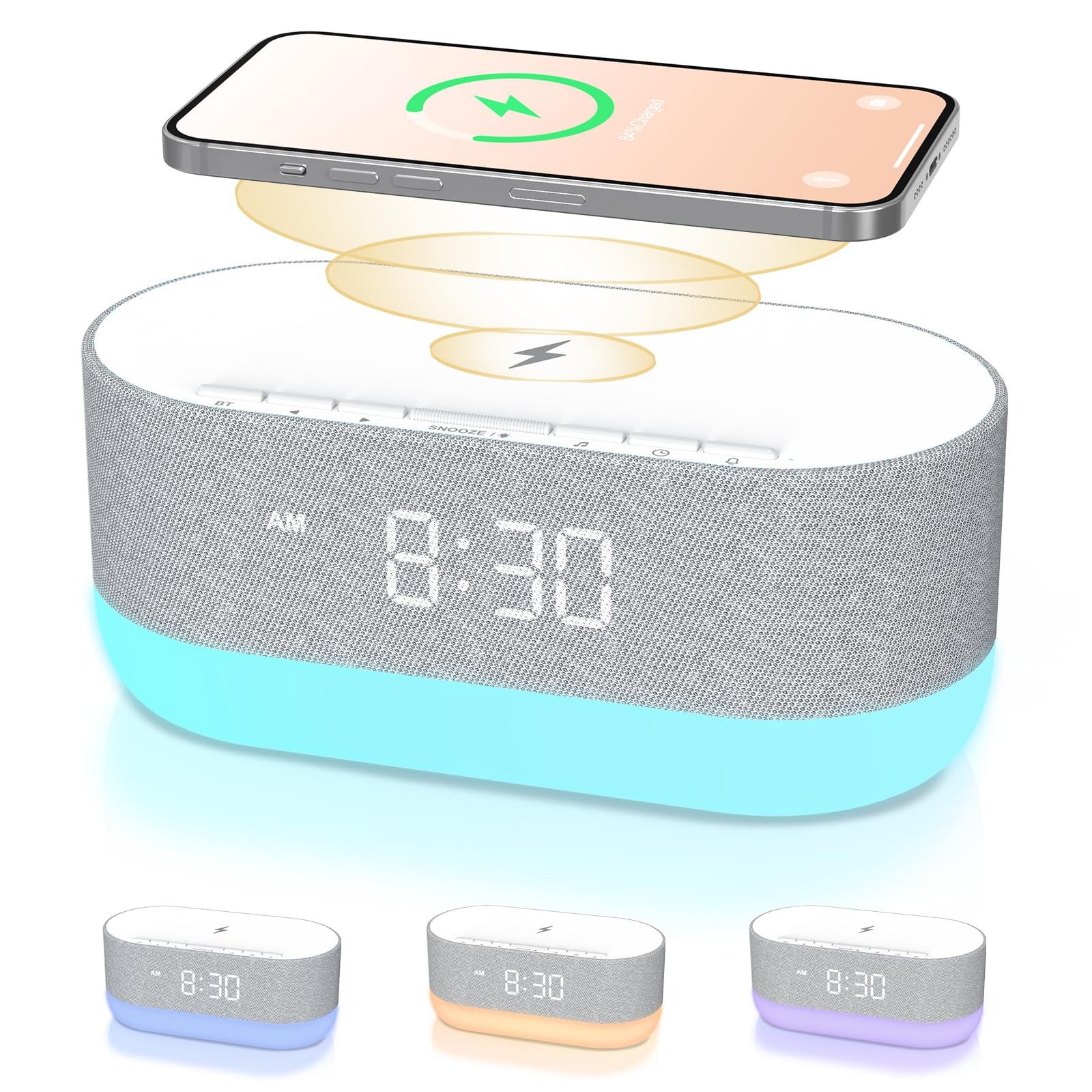 HOUSBAY 3 in 1 Sound Machine Alarm Clock Wireless Charger Soothing White Nois…