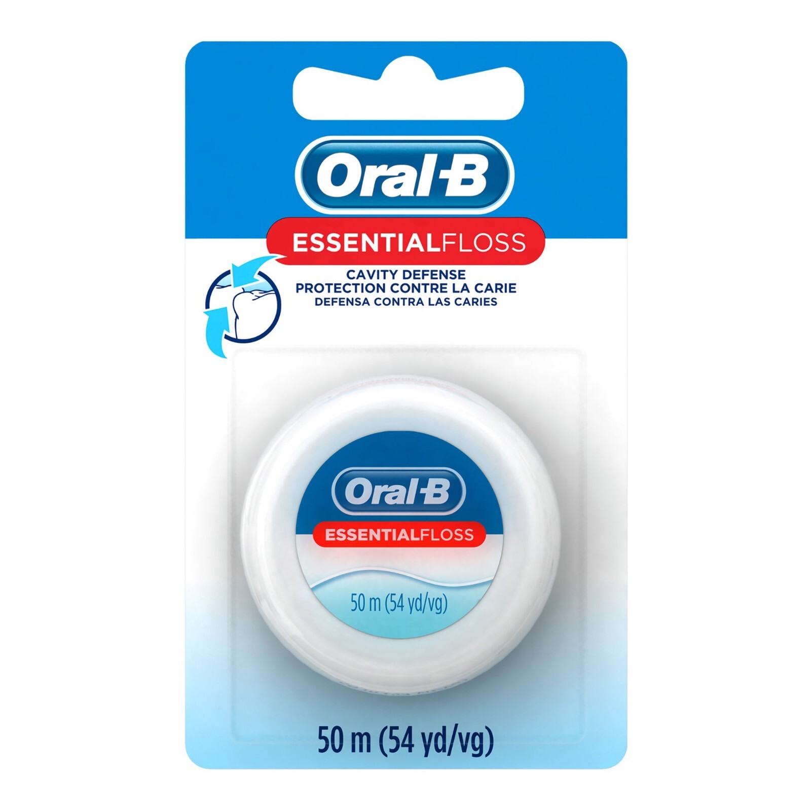 Oral-B Essential Floss Cavity Defense Wax Coating, Cleans Teeth Gums, 54 Yards