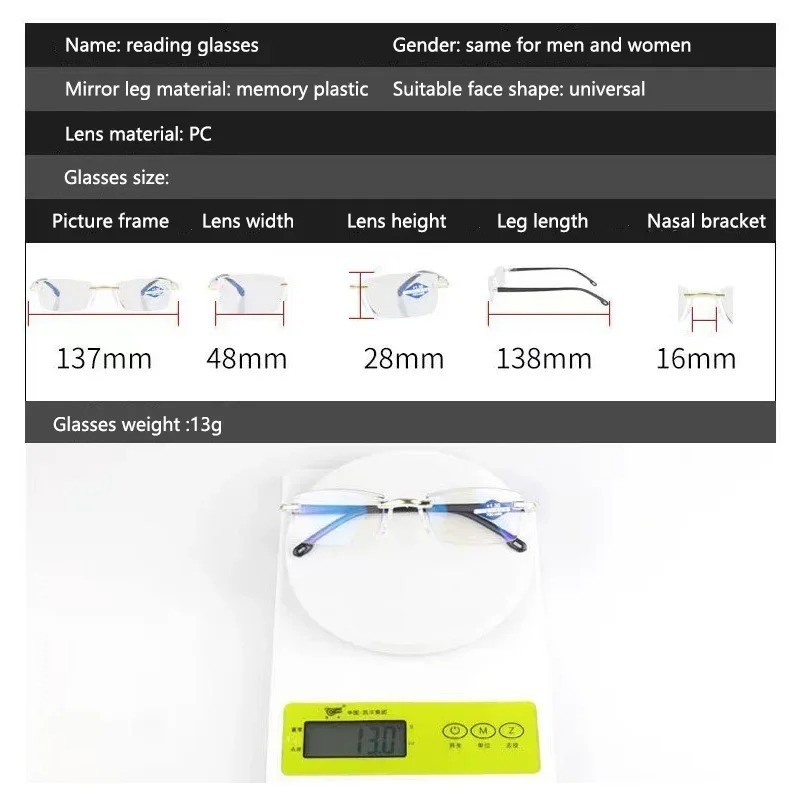 Frameless Anti-blue Light Reading Optic X Self Adjusting Glasses For Men & Women