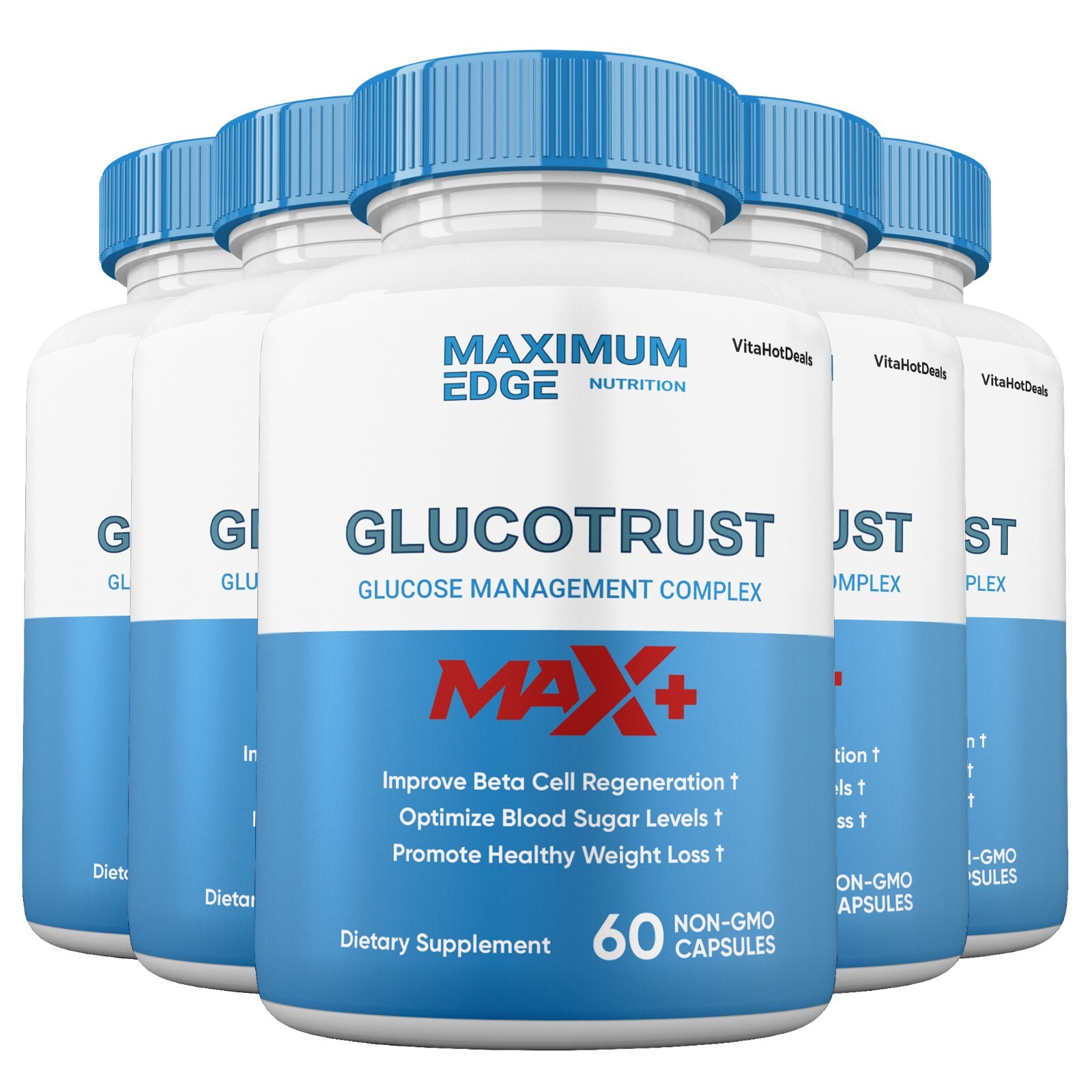 Glucotrust Capsules Max +, Glucotrust Max+ Maximum Edge Supplement (5 Pack)
