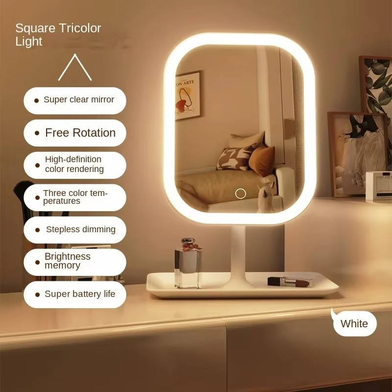 LED Makeup Vanity Mirror Touch Control 3 Light Modes Desktop Dressing Table Mirr