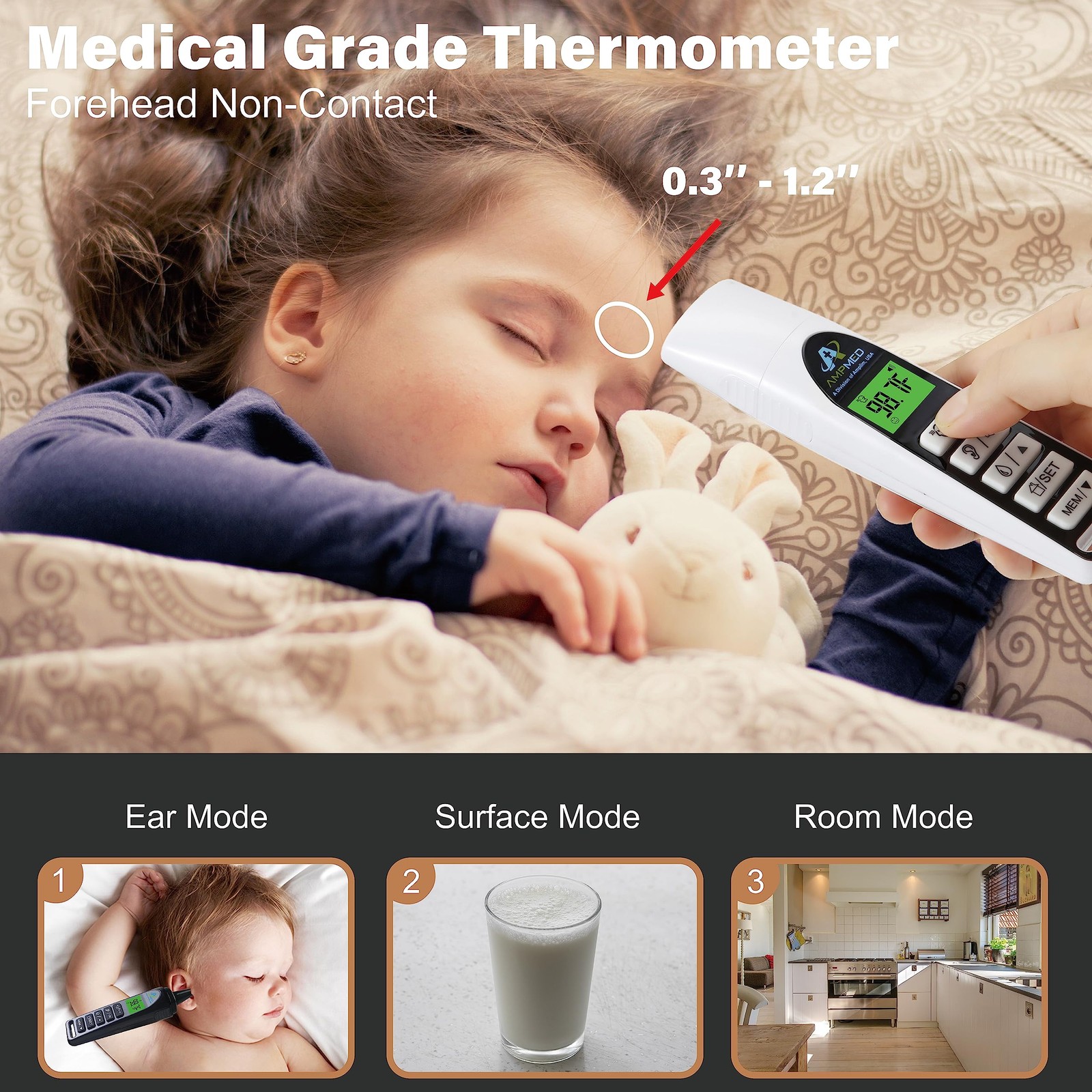Amplim Baby Thermometer | 3in1 Accurate Infrared Thermometer for Ear, Forehea…