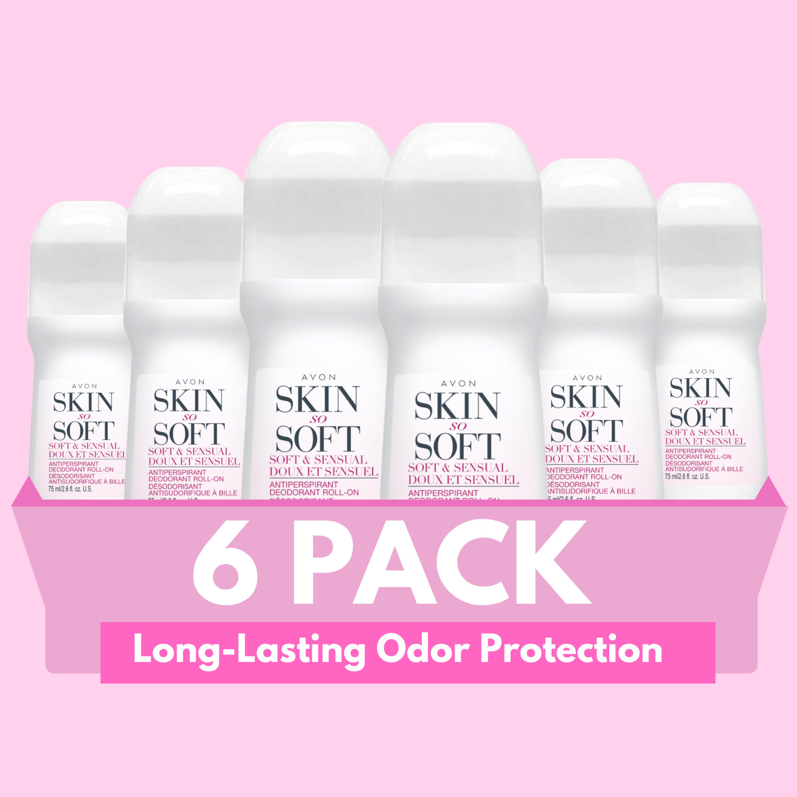 Avon Skin So Soft Roll-On Antiperspirant Deodorant, 2.6 fl oz (6-Pack)