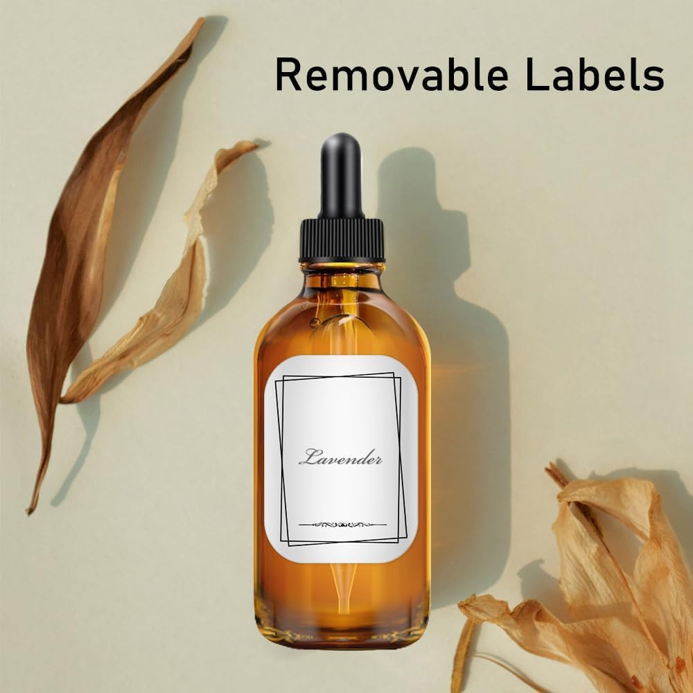 6 Pack, 4 Oz Dark Amber Dropper Bottles with Measured Dropper, Glass Eye Dropper