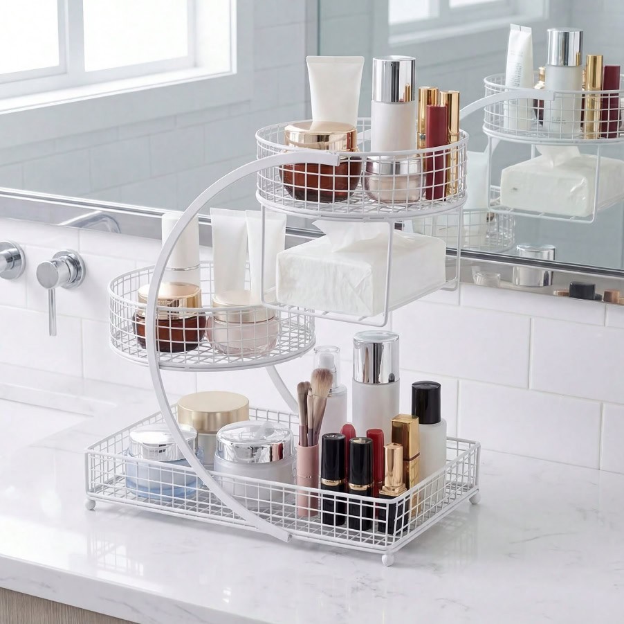 Countertop 3 Tier Metal Cosmetic Shelf Vanity Skincare Makeup Organizer