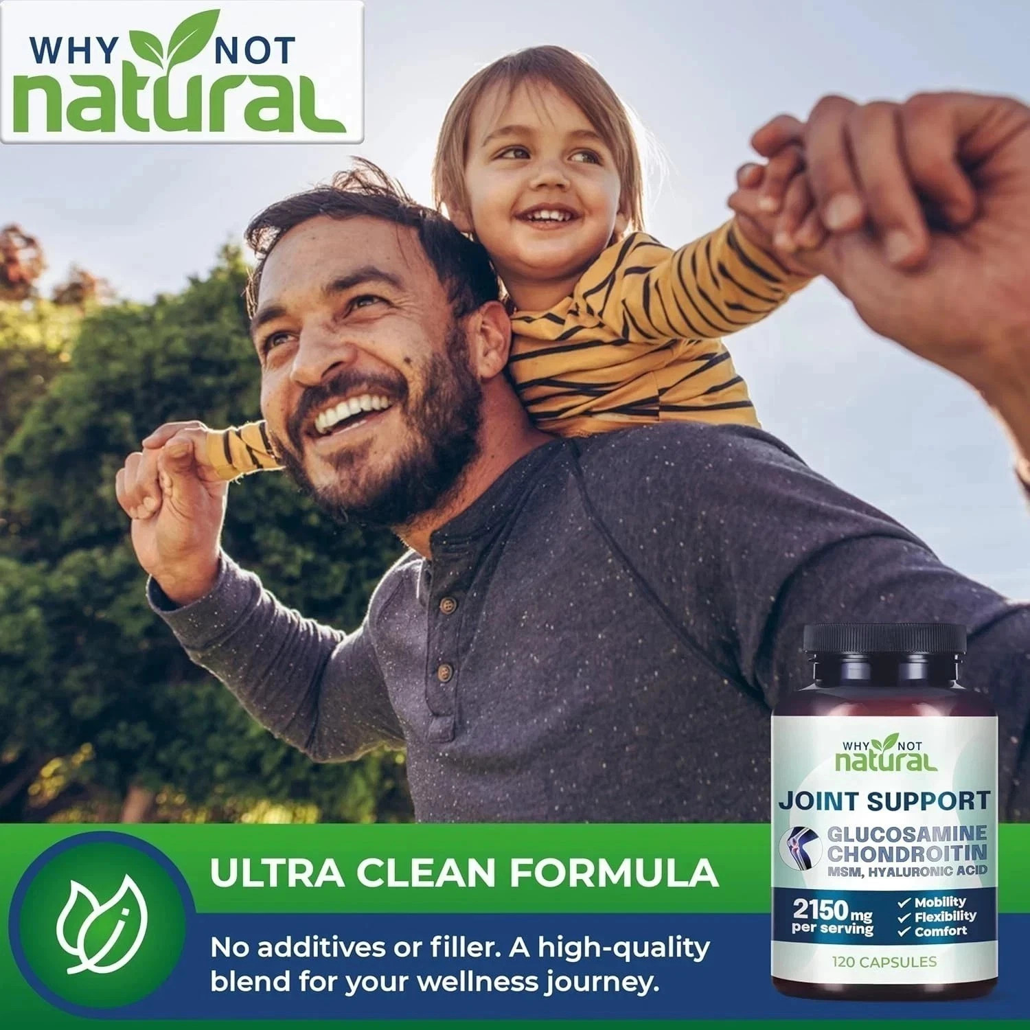 Why Not Natural Glucosamine Chondroitin MSM Joint Support Supplements – 120 Caps