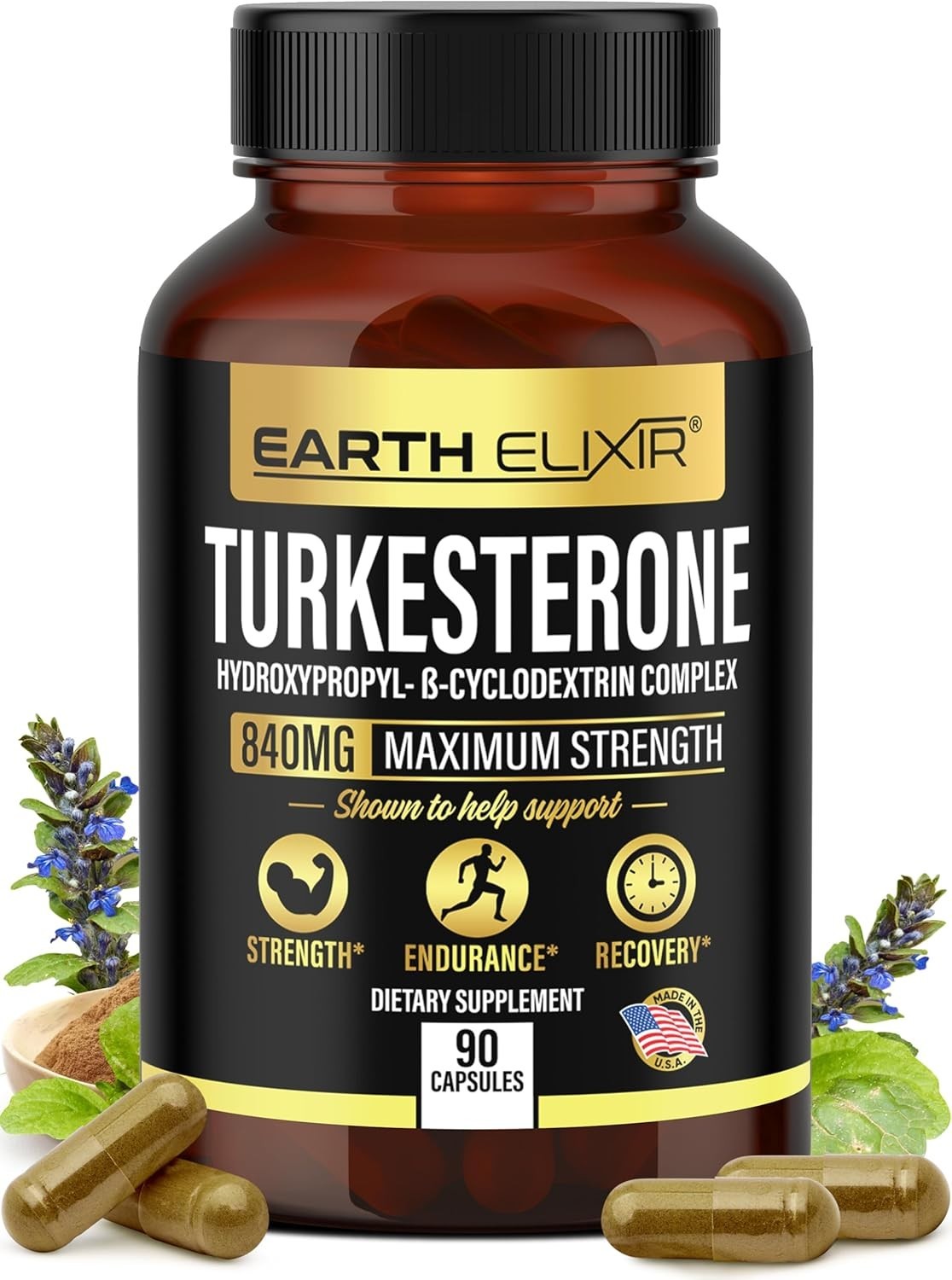 Earth Elixir Turkesterone 90 Capsules 840mg Maximum Strength USA Made