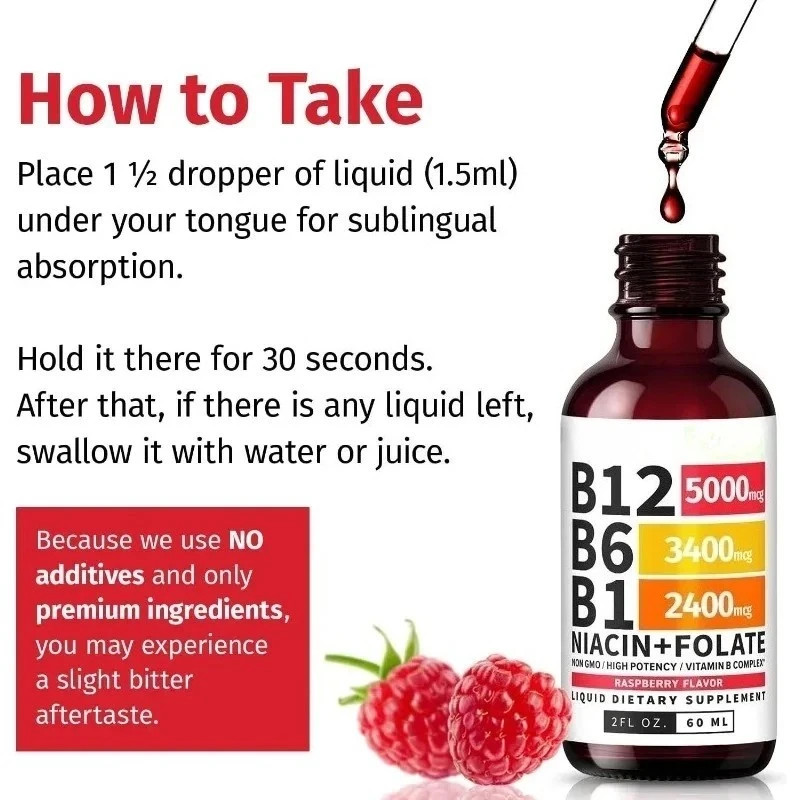 (2-PACK) Vitamin B12 Liquid Supplement Drops with B6, B1, Niacin & Folate – Edib